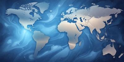 The primary subject of the image is a blue and white globe, which is the main object, scene, or focus of the image. The setting/background features a blue and white ocean, creating a serene and calming atmosphere. The visual style of the image is a combination of photo and digital art, giving it a unique and artistic appearance. The colors and mood of the image are predominantly blue and white, with a sense of tranquility and beauty.