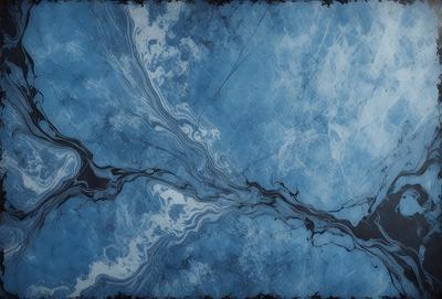The primary subject of the image is a blue and white painting of a river. The setting is a blue background, and the visual style appears to be a digital art or illustration. The dominant colors are blue and white, creating a serene and calming atmosphere.