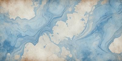 The primary subject of the image is a blue and white swirling pattern, which appears to be a painting or drawing. The setting is a white surface, possibly a piece of paper or a canvas. The visual style suggests that the image is a digital art or illustration. The dominant colors are blue and white, creating a calming and serene atmosphere.