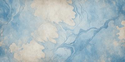 The primary subject of the image is a blue and white painting of a river. The setting is a blue background, and the visual style appears to be a digital art or illustration. The dominant colors are blue and white, creating a serene and calming atmosphere.