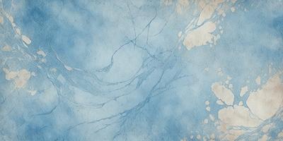 The primary subject of the image is a blue and white painting of a river. The setting is a blue background, and the visual style appears to be a watercolor painting. The colors and mood of the painting are predominantly blue and white, creating a serene and calming atmosphere.