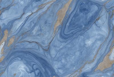 The primary subject of the image is a blue marble-like surface with a swirling pattern. The setting is a blue background, and the visual style appears to be a close-up of the marble pattern. The colors and mood of the image are predominantly blue, creating a calm and serene atmosphere.