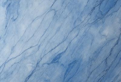 The primary subject of the image is a blue marble wall with a pattern of white lines. The setting is a room with a blue marble floor. The visual style is a close-up of the marble wall, showcasing its unique texture and design. The colors and mood of the image are predominantly blue, creating a calm and serene atmosphere.
