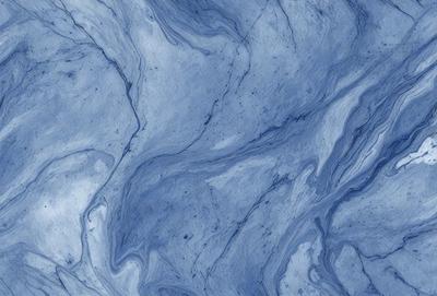 The primary subject of the image is a blue marble-like surface with a pattern of swirls and waves. The setting is a blue background, which complements the blue marble. The visual style is a close-up of the marble, showcasing its intricate texture and design. The colors and mood of the image are predominantly blue, creating a serene and calming atmosphere.