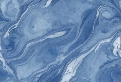 The primary subject of the image is a blue and white marbled surface, which appears to be a piece of marble or a marbled wall. The setting is a room with a blue and white marbled wall, and the visual style is a close-up of the marbled surface. The colors and mood of the image are predominantly blue and white, creating a calm and serene atmosphere.