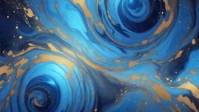 The primary subject of the image is a blue and gold swirl pattern, which is the main object, scene, or focus of the image. The setting or background features a blue and gold swirl pattern, which is the environment, backdrop, or surface visible in the image. The visual style of the image is digital art, as it is a digital creation. The dominant colors in the image are blue and gold, creating a vibrant and lively atmosphere.