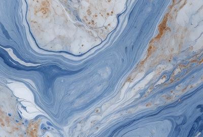 The primary subject of the image is a blue and white marbled surface, which appears to be a marble tile or a marble-like material. The setting is a close-up view of the marbled surface, showcasing its intricate patterns and textures. The visual style of the image is a close-up, which emphasizes the details of the marbled surface. The colors and mood of the image are predominantly blue and white, creating a sense of elegance and sophistication.