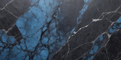 The primary subject of the image is a blue marble wall with a pattern of white and blue veins. The setting is a room with a blue marble countertop. The visual style is a close-up of the marble wall, showcasing its unique texture and pattern. The colors and mood of the image are predominantly blue, creating a calm and serene atmosphere.