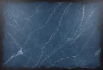 The primary subject of the image is a marble-like surface with a blue tint. The setting is a dark room, and the visual style appears to be a combination of a photo and a drawing. The colors and mood of the image are predominantly dark and moody, with the blue tint adding a touch of elegance and sophistication.