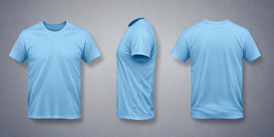 The primary subject of the image is a blue shirt. The shirt is displayed in three different positions, with the neck and collar being the main focus. The setting is a white background, which provides a clean and minimalistic appearance. The visual style is a digital illustration, showcasing the shirt's design and details. The colors and mood of the image are predominantly blue, creating a calm and soothing atmosphere.