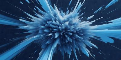 The primary subject of the image is a blue and white explosion, which appears to be a digital art or illustration. The setting is a dark background, and the visual style is a mix of digital art and illustration. The dominant colors in the image are blue and white, creating a sense of energy and movement.