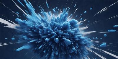 The primary subject of the image is a blue and white splash, which appears to be a digital art or illustration. The setting is a dark blue background, and the visual style is a mix of digital art and illustration. The dominant colors are blue and white, creating a cool and modern atmosphere.
