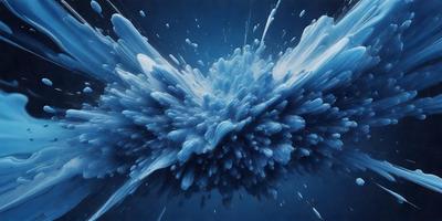 The primary subject of the image is a large, blue, swirling mass of water, which appears to be a painting or a digital artwork. The setting is a dark blue background, which contrasts with the vibrant blue of the water. The visual style is a mix of digital art and painting, creating a dynamic and captivating scene. The colors and mood of the image are predominantly blue, with a sense of depth and movement, evoking a feeling of motion and energy.