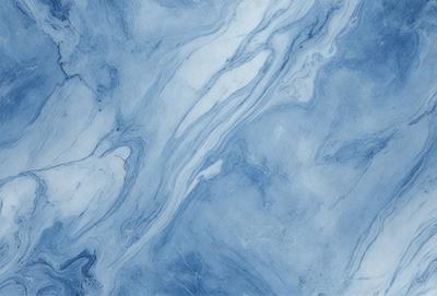 The primary subject of the image is a blue and white marbled surface, which appears to be a wall or a piece of art. The setting is a room with a blue and white marbled wall, and the visual style is a close-up of the marbled surface. The colors and mood of the image are predominantly blue and white, creating a calm and serene atmosphere.