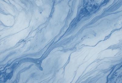 The primary subject of the image is a blue marble tile with a swirling pattern. The setting is a bathroom, and the visual style is a photo. The dominant colors are blue and white, creating a calm and soothing atmosphere.