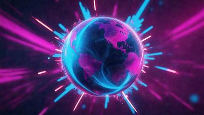 The primary subject of the image is a purple and blue globe, which is the main object, scene, or focus of the image. The setting or background features a purple and blue color scheme, creating a vibrant and lively atmosphere. The visual style of the image is a combination of photo and digital art, giving it a unique and eye-catching appearance. The colors and mood of the image are predominantly purple and blue, which are often associated with calmness and tranquility.