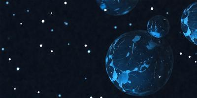 The primary subject of the image is a blue, swirling, and somewhat distorted globe. The setting is a dark, star-filled sky, which serves as the background for the globe. The visual style of the image is a combination of digital art and illustration, creating a unique and captivating scene. The colors and mood of the image are predominantly dark and moody, with the blue globe standing out against the starry backdrop.