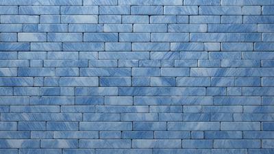 The primary subject of the image is a blue brick wall. The setting is a brick wall, and the visual style is a photo. The dominant colors are blue and white, creating a calm and serene atmosphere.