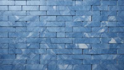 The primary subject of the image is a blue brick wall. The setting is a brick wall, and the visual style is a photo. The dominant colors are blue and white, creating a calm and serene atmosphere.