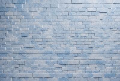 The primary subject of the image is a blue brick wall. The setting is a brick wall, and the visual style is a photo. The dominant colors are blue and white, creating a calm and serene atmosphere.