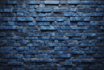 The primary subject of the image is a blue brick wall. The setting is a brick wall with a blue color, and the visual style is a photo. The dominant colors and overall atmosphere are blue and cool.