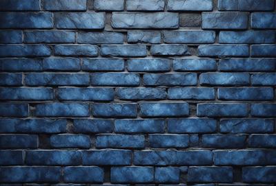 The primary subject of the image is a blue brick wall. The setting is a brick wall, and the visual style is a photo. The dominant colors are blue and gray, creating a calm and serene atmosphere.