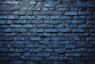 The primary subject of the image is a blue brick wall. The setting is a brick wall, and the visual style is a photo. The dominant colors are blue and gray, creating a calm and serene atmosphere.