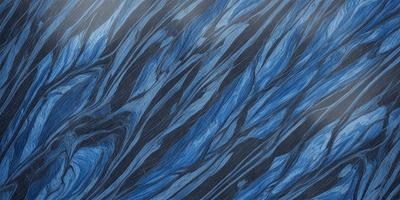 The primary subject of the image is a blue and black marbled pattern. The setting is a dark blue background, which contrasts with the marbled pattern. The visual style is a close-up of the marbled pattern, showcasing its intricate details. The colors and mood of the image are predominantly dark and moody, with the blue and black marbled pattern creating a striking contrast against the dark blue background.