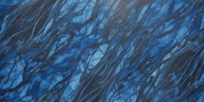 The primary subject of the image is a blue and white painting of a water surface. The setting is a blue background, and the visual style appears to be a digital art or illustration. The dominant colors are blue and white, creating a serene and calming atmosphere.