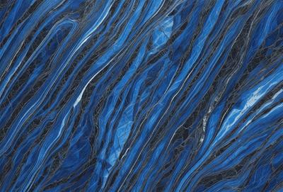 The primary subject of the image is a blue and black marbled pattern. The setting is a blue background, and the visual style appears to be a photo. The dominant colors are blue and black, creating a striking and visually appealing pattern.