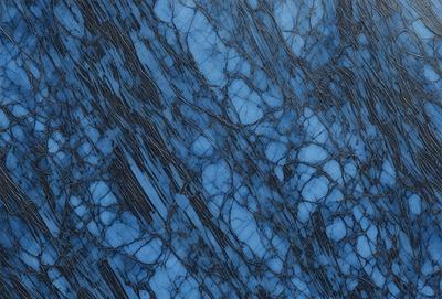 The primary subject of the image is a blue marble surface, which appears to be a piece of marble or a marble-like material. The setting is a close-up of the marble, showcasing its texture and color. The visual style is a close-up of the marble, emphasizing its unique features. The colors and mood of the image are predominantly blue, giving it a calm and serene atmosphere.