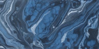 The primary subject of the image is a blue and white marbled surface, which appears to be a piece of art or a decorative item. The setting is a dark room, and the visual style is a close-up of the marbled surface. The colors and mood of the image are predominantly dark and moody, with the blue and white marbled surface being the main focus.