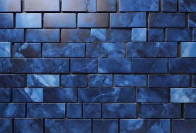 The primary subject of the image is a blue brick wall. The setting is a room with a blue brick wall as the main focus. The visual style is a photo of the blue brick wall. The dominant colors are blue and grey, creating a calm and soothing atmosphere.