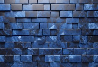 The primary subject of the image is a blue brick wall. The setting is a room with a blue brick wall as the main focus. The visual style is a photo of the blue brick wall. The dominant colors are blue and grey, creating a calm and soothing atmosphere.