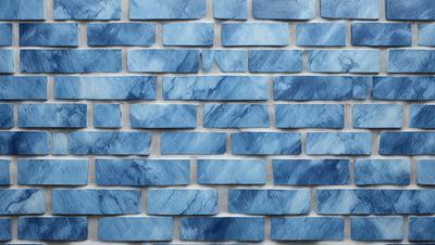 The primary subject of the image is a blue brick wall. The setting is a brick wall with blue bricks, and the visual style is a photo. The dominant colors are blue and white, creating a calm and soothing atmosphere.