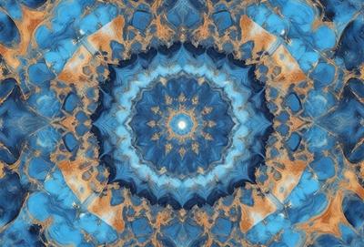 The primary subject of the image is a blue and brown swirling pattern, which appears to be a digital art or illustration. The setting is a blue background, and the visual style is a combination of digital art and a pattern. The dominant colors are blue and brown, creating a warm and vibrant atmosphere.