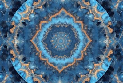 The primary subject of the image is a blue and orange geometric pattern, which appears to be a digital art or illustration. The setting is a blue and orange background, and the visual style is a combination of digital art and illustration. The dominant colors in the image are blue and orange, creating a vibrant and lively atmosphere.