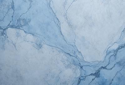 The primary subject of the image is a blue and white marble wall. The setting is a room with a blue and white marble floor. The visual style is a close-up of the marble wall, showcasing its intricate patterns. The colors and mood of the image are predominantly blue and white, creating a clean and elegant atmosphere.