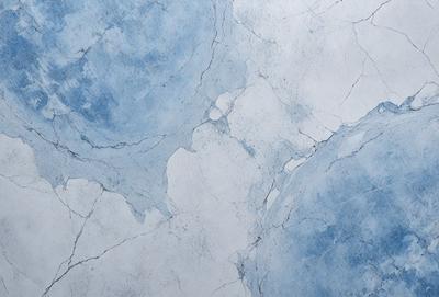 The primary subject of the image is a blue and white marble wall. The setting is a room with a blue and white marble wall, which serves as the background. The visual style is a photo of the marble wall, showcasing its unique texture and design. The colors and mood of the image are predominantly blue and white, creating a calm and elegant atmosphere.