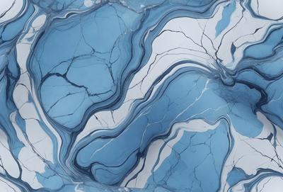 The primary subject of the image is a blue marble-like surface with a pattern of cracks and crevices. The setting is a blue and white marble-like surface, which gives the image a unique and artistic visual style. The colors and mood of the image are predominantly blue and white, creating a sense of calmness and elegance.