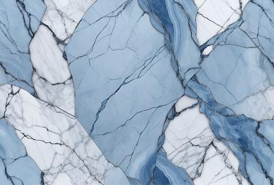 The primary subject of the image is a close-up of a marble tile with a blue and white pattern. The setting is a bathroom, as indicated by the presence of the marble tile. The visual style is a photo, showcasing the intricate details of the tile. The dominant colors are blue and white, creating a clean and elegant atmosphere.