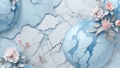 The primary subject of the image is a blue and white globe, which is the main object in the scene. The setting is a white and blue background, giving the image a digital art or illustration appearance. The visual style is a combination of photo and digital art, creating a unique and artistic representation of the globe. The colors and mood of the image are predominantly blue and white, giving it a calm and serene atmosphere.