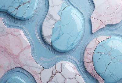 The primary subject of the image is a marble countertop with a blue and white pattern. The setting is a kitchen, and the visual style is a photo. The countertop has a blue and white marble pattern, and the overall atmosphere is elegant and sophisticated.