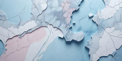 The primary subject of the image is a piece of marble, which is the main object, scene, or focus of the image. The marble is displayed on a blue surface, which serves as the setting or background. The visual style of the image is a combination of photo and digital art, as it appears to be a photograph of a marble piece, but it also has a digital art-like quality to it. The colors and mood of the image are predominantly blue, which gives it a calm and serene atmosphere.