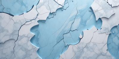 The primary subject of the image is a marble-like surface with a cracked and broken appearance. The setting is a blue background, which contrasts with the marble. The visual style is a combination of photo and digital art, creating a unique and intriguing design. The colors are predominantly blue, with the marble adding a natural and earthy tone. The overall atmosphere is one of creativity and artistic expression.