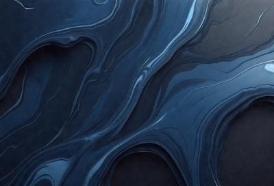 The primary subject of the image is a blue, swirling, and flowing pattern. The setting is a dark background, which contrasts with the blue swirls. The visual style is a combination of digital art and illustration, creating a unique and captivating design. The colors and mood of the image are predominantly blue, with a sense of depth and movement.