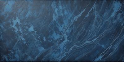 The primary subject of the image is a blue marble-like surface, which appears to be a piece of art or a decorative item. The setting is a dark room, and the visual style is a close-up of the blue surface. The colors and mood of the image are predominantly blue, creating a calm and serene atmosphere.