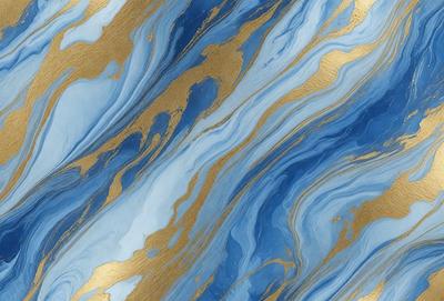 The primary subject of the image is a blue and gold swirling pattern, which appears to be a painting or a digital artwork. The setting is a blue and gold background, which complements the artwork. The visual style is a mix of digital art and painting, creating a unique and eye-catching design. The dominant colors are blue and gold, giving the artwork a vibrant and lively atmosphere.