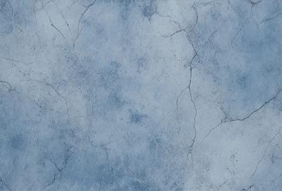 The primary subject of the image is a blue wall with a cracked and chipped appearance. The setting is a room with a blue background. The visual style is a close-up of the wall, showcasing its texture and imperfections. The colors and mood of the image are predominantly blue, creating a calm and serene atmosphere.