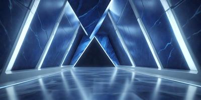 The primary subject of the image is a blue and white patterned wall. The setting is a room with a blue and white patterned wall, and the visual style is a photo. The dominant colors in the image are blue and white, creating a calm and serene atmosphere.